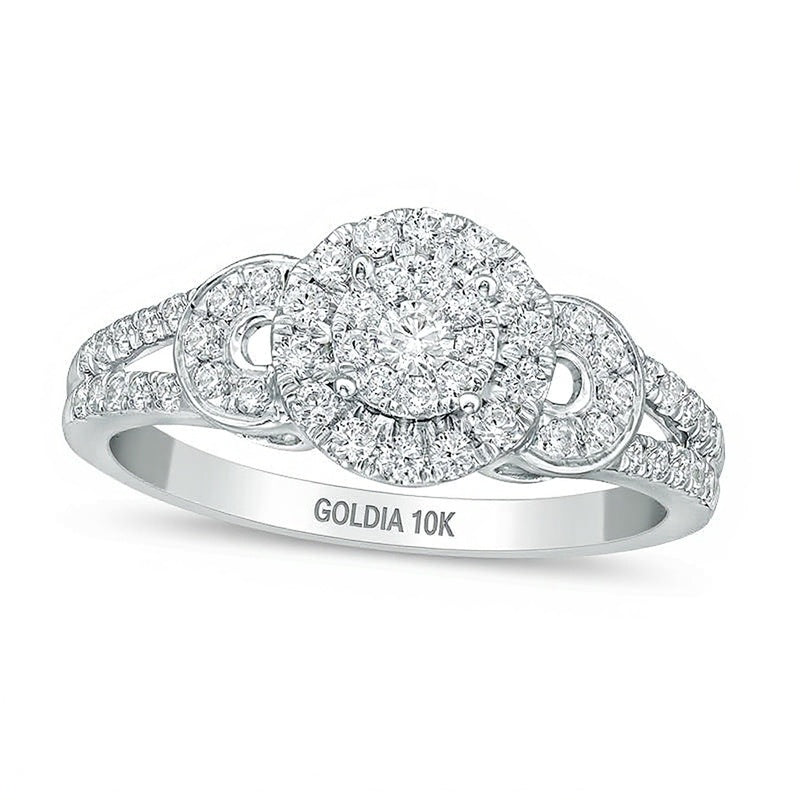 0.5 CT. TW Diamond Double Frame Split-Shank Engagement Ring in 10K White Gold