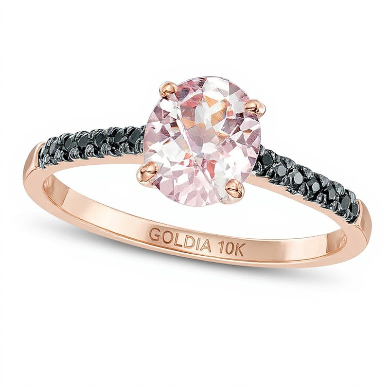 Oval Morganite and Black Diamond Accent Ring in 10K Rose Gold