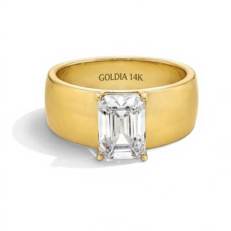2.0 CT. Emerald-Cut Lab-Grown Diamond Solitaire Cigar Band Engagement Ring in 14K Gold (F/VS2)