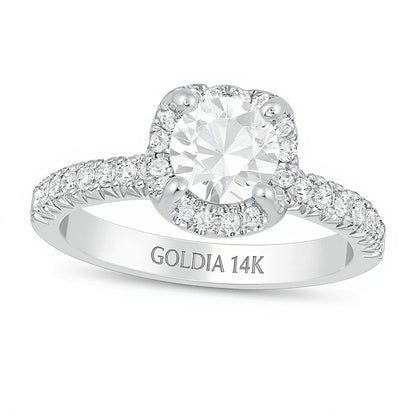 1.38 CT. TW Diamond Cushion Frame Engagement Ring in 14K White Gold