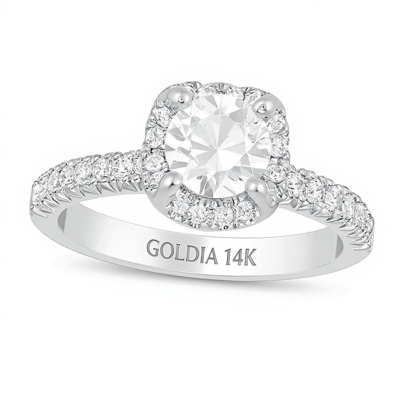 1.38 CT. TW Diamond Cushion Frame Engagement Ring in 14K White Gold