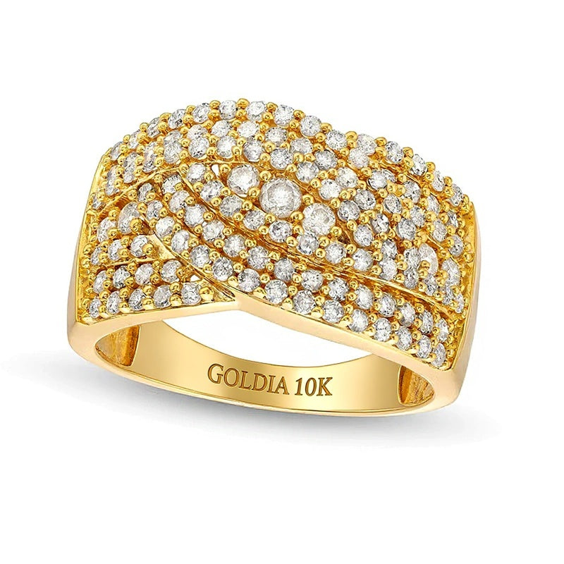 1.0 CT. TW Diamond Triple Row Overlay Band in 10K Gold