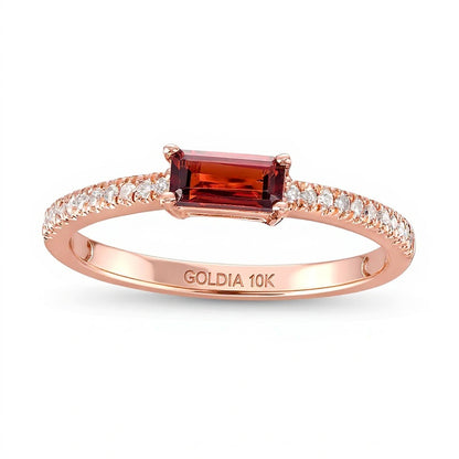 Sideways Baguette Garnet and 0.1 CT. TW Diamond PavÃ© Ring in 10K Rose Gold