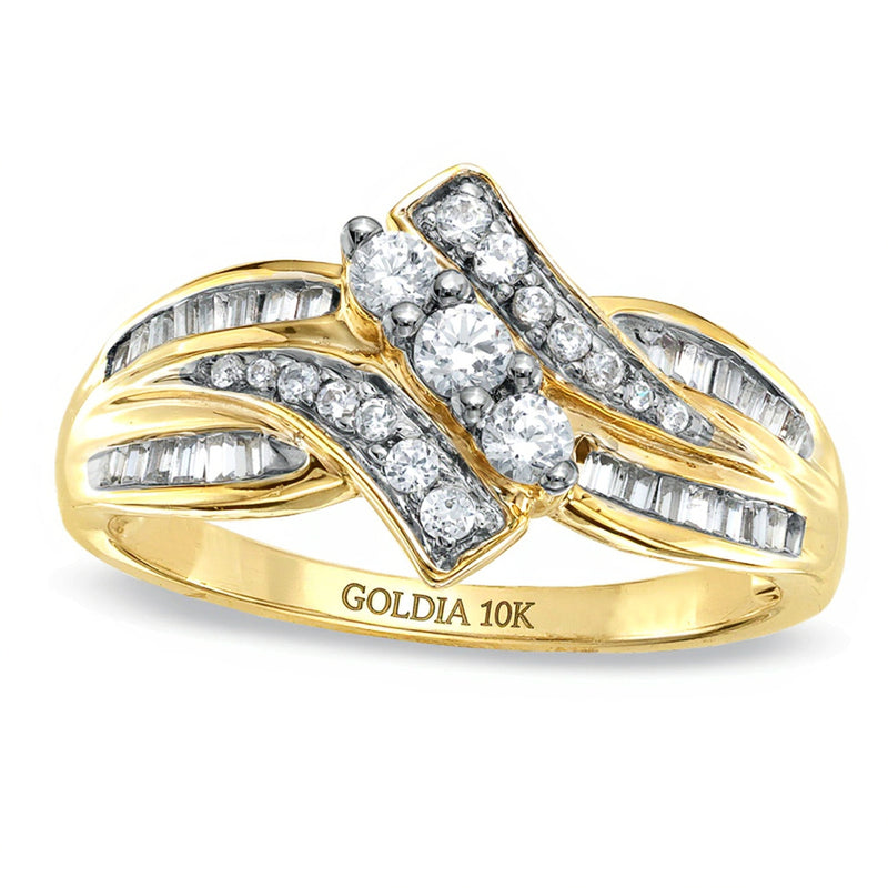 0.5 CT. TW Diamond Bypass Three Stone Ring in 10K Gold