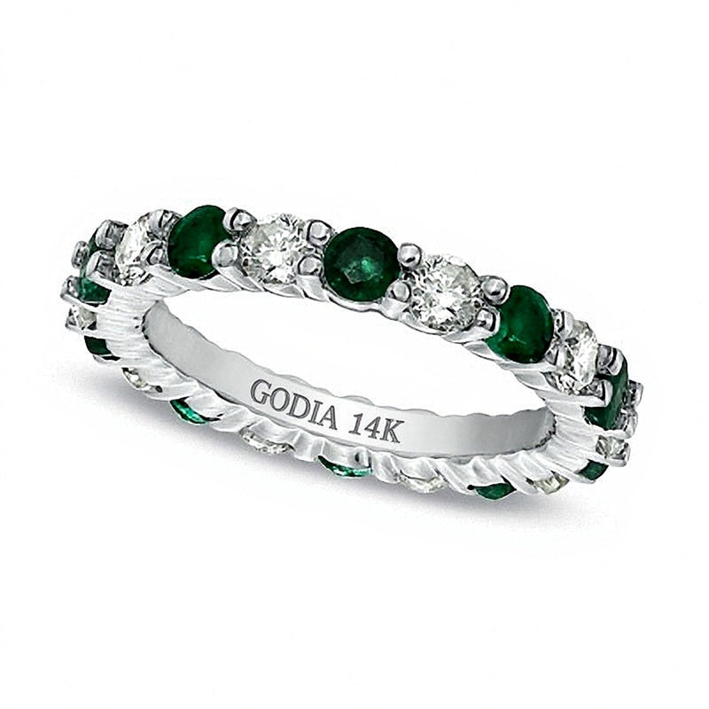 Emerald and 1.0 CT. TW Diamond Eternity Band in 14K White Gold