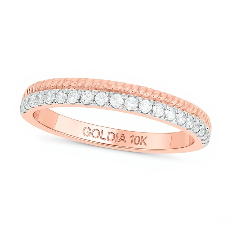 0.2 CT. TW Diamond Rope Edge Stackable Band in 10K Rose Gold