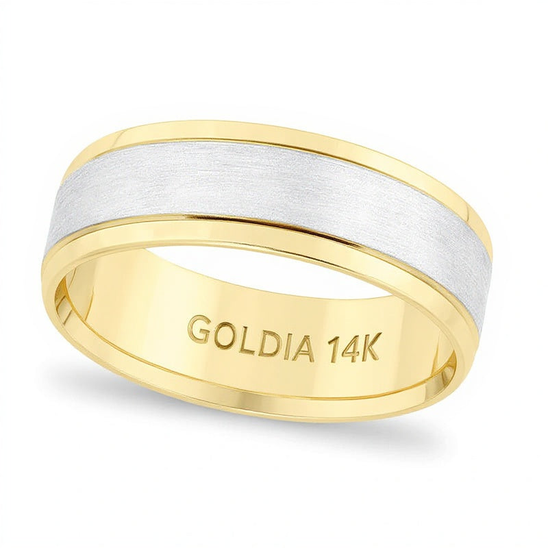 7.0mm Comfort-Fit Brushed Center Wedding Band in 14K Two-Tone Gold