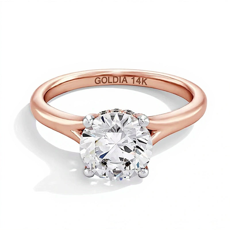 2.0 CT. TW Lab-Grown Diamond Solitaire Hidden Halo Engagement Ring in 14K Rose Gold (F/VS2)