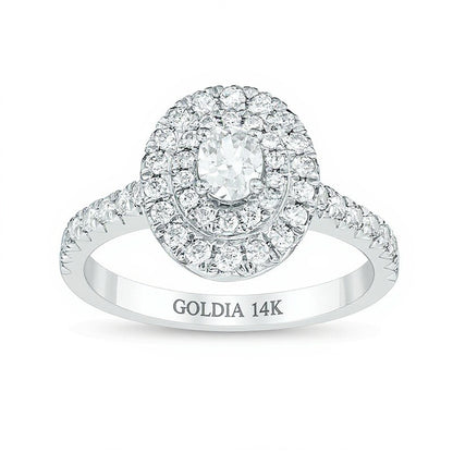1.0 CT. TW Oval and Round Diamond Double Frame Engagement Ring in 14K White Gold
