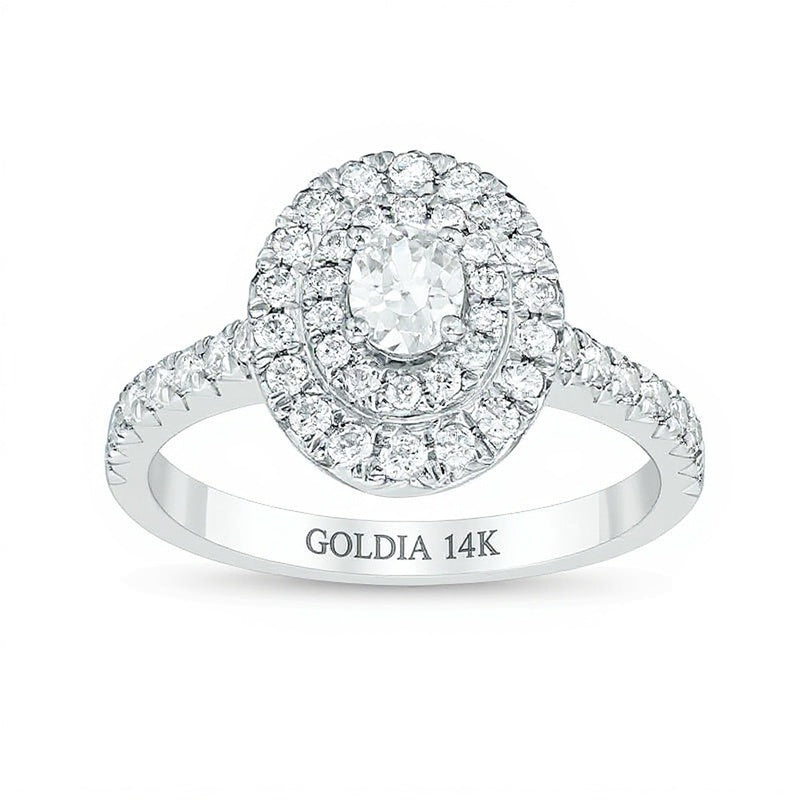1.0 CT. TW Oval and Round Diamond Double Frame Engagement Ring in 14K White Gold