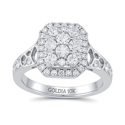 1.25 CT. TW Emerald Multi-Diamond Frame Engagement Ring in 10K White Gold