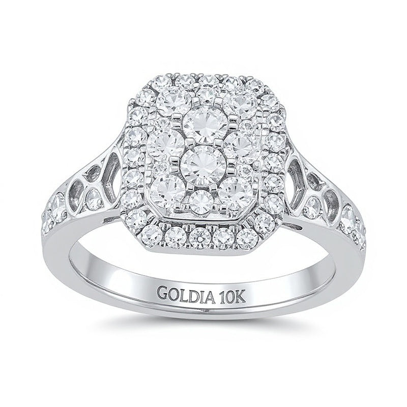 1.25 CT. TW Emerald Multi-Diamond Frame Engagement Ring in 10K White Gold
