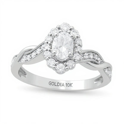 0.75 CT. TW Oval Diamond Frame Twist Shank Vintage-Style Engagement Ring in 10K White Gold