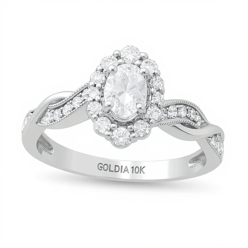 0.75 CT. TW Oval Diamond Frame Twist Shank Vintage-Style Engagement Ring in 10K White Gold