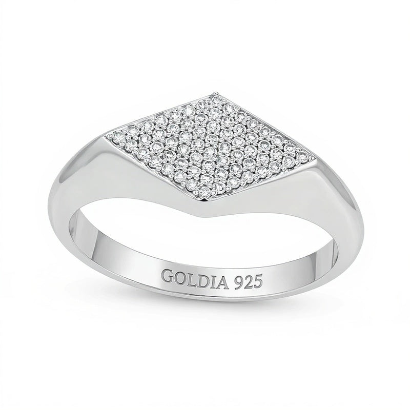 0.2 CT. TW Diamond Rhombus Signet Ring in Sterling Silver