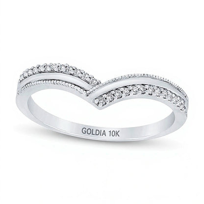 0.1 CT. TW Diamond Vintage-Style Chevron Band in 10K White Gold
