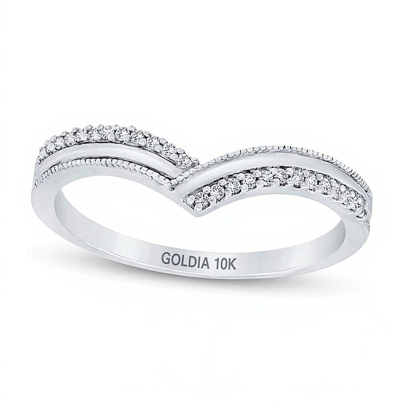0.1 CT. TW Diamond Vintage-Style Chevron Band in 10K White Gold