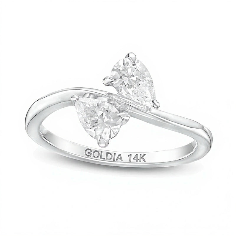 1.0 CT. TW Pear-Shaped Diamond Sideways Toi et Moi Engagement Ring in 14K White Gold