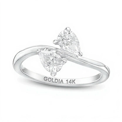 1.0 CT. TW Pear-Shaped Diamond Sideways Toi et Moi Engagement Ring in 14K White Gold