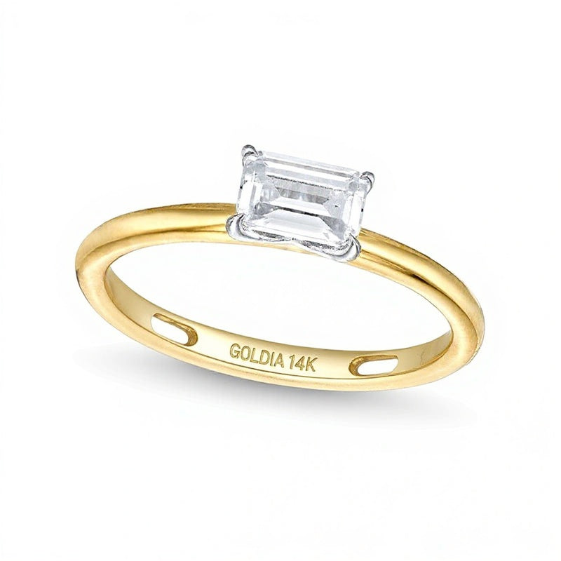 0.5 CT. Emerald-Cut Diamond Sideways Solitaire Ring in 14K Two-Tone Gold (I/I2)