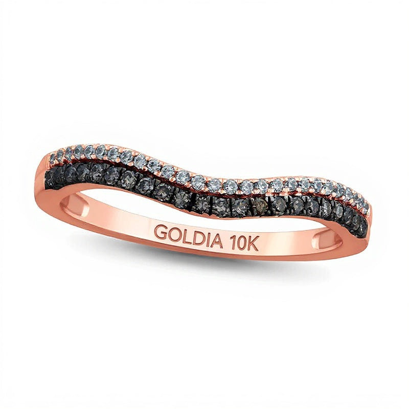 0.2 CT. TW Champagne and White Diamond Contour Anniversary Band in 10K Rose Gold with Black Rhodium