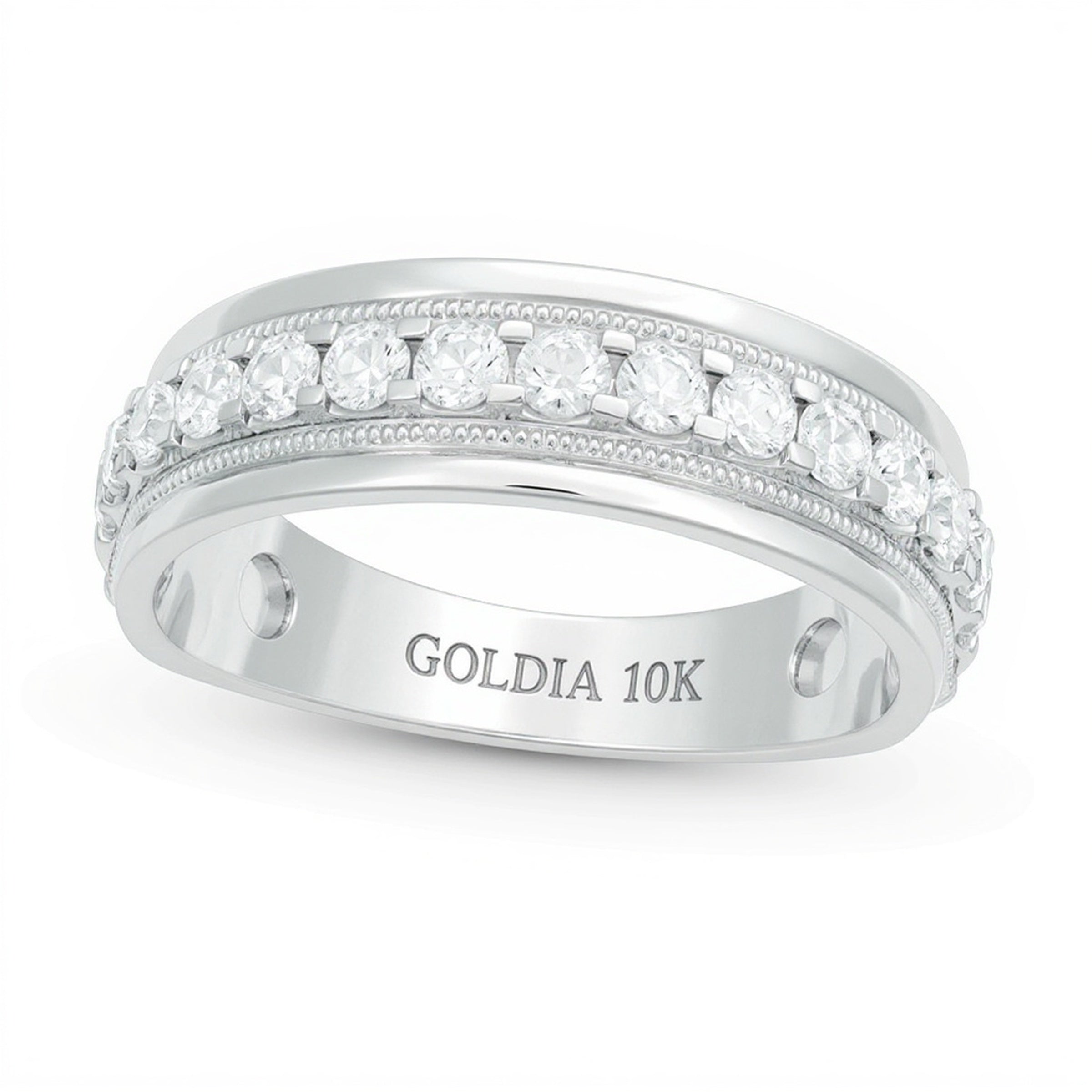 1.0 CT. TW Diamond Vintage-Style Wedding Band in 10K White Gold