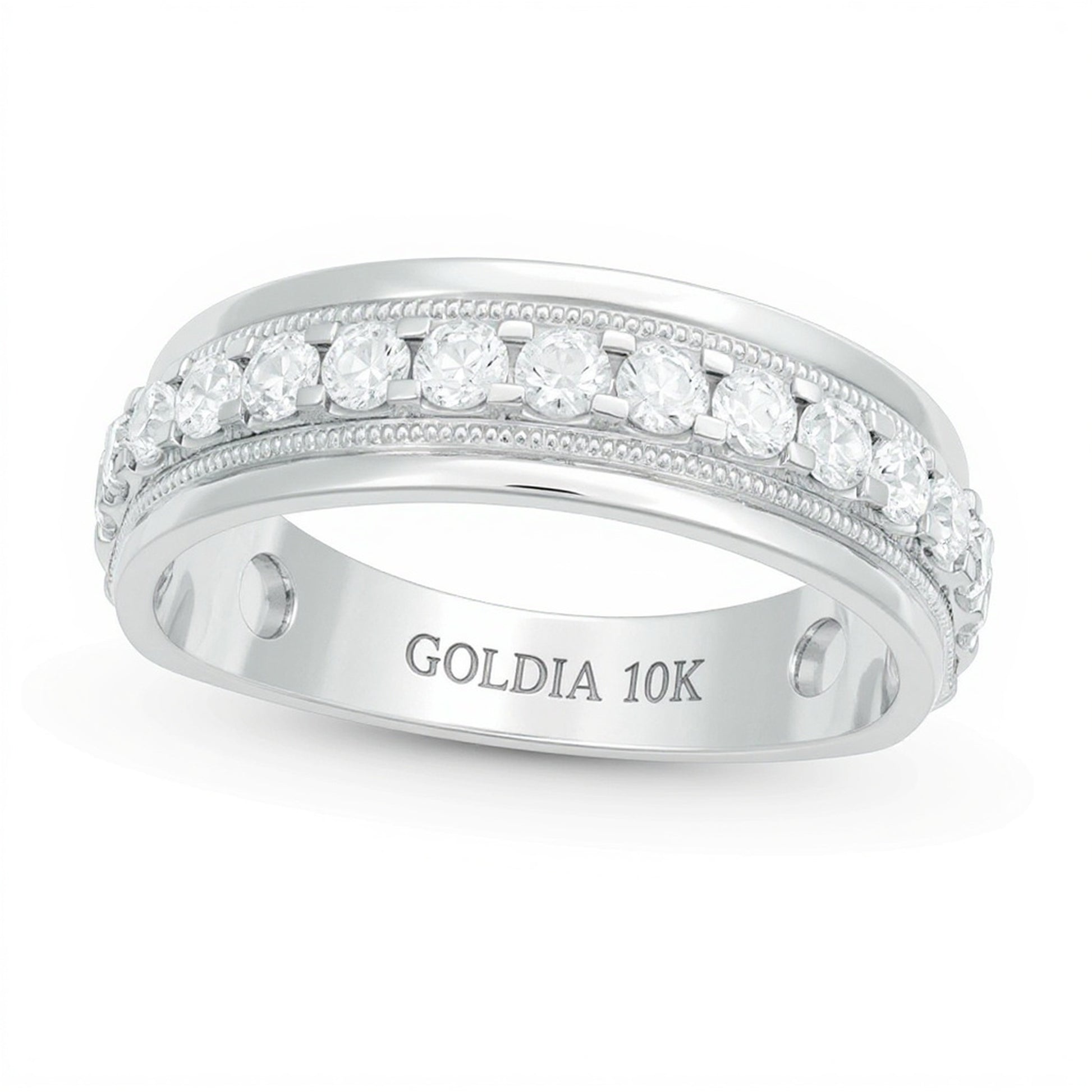 1.0 CT. TW Diamond Vintage-Style Wedding Band in 10K White Gold
