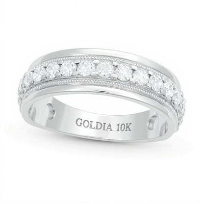 1.0 CT. TW Diamond Vintage-Style Wedding Band in 10K White Gold