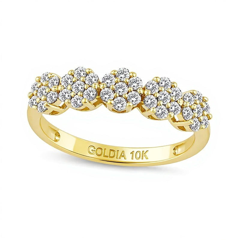 0.5 CT. TW Multi-Diamond Five Flower Cluster Ring in 10K Gold