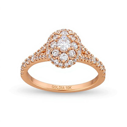 0.75 CT. TW Oval Multi-Diamond Split Shank Engagement Ring in 10K Rose Gold