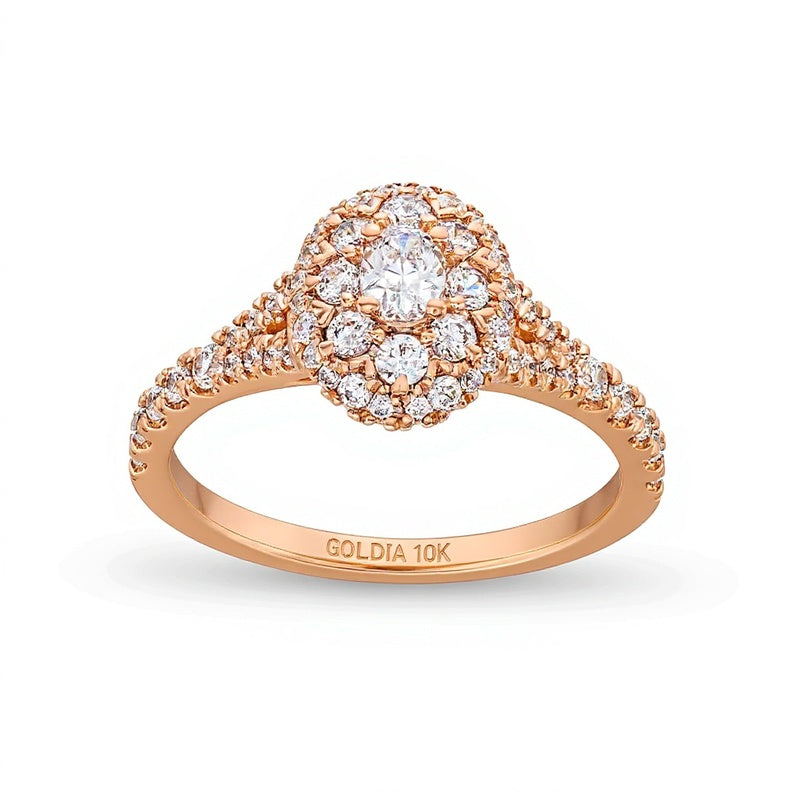 0.75 CT. TW Oval Multi-Diamond Split Shank Engagement Ring in 10K Rose Gold