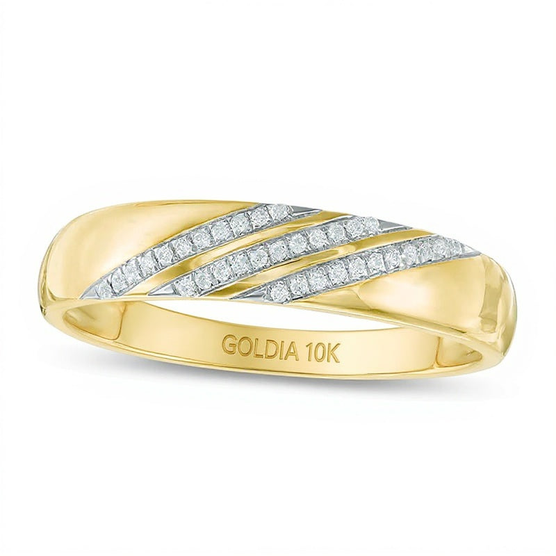 Diamond Accent Comfort Fit Slant Wedding Band in 10K Gold