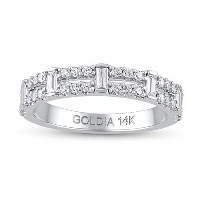 0.5 CT. TW Baguette-Cut Diamond Station Double Row Split Shank Ring in 14K White Gold