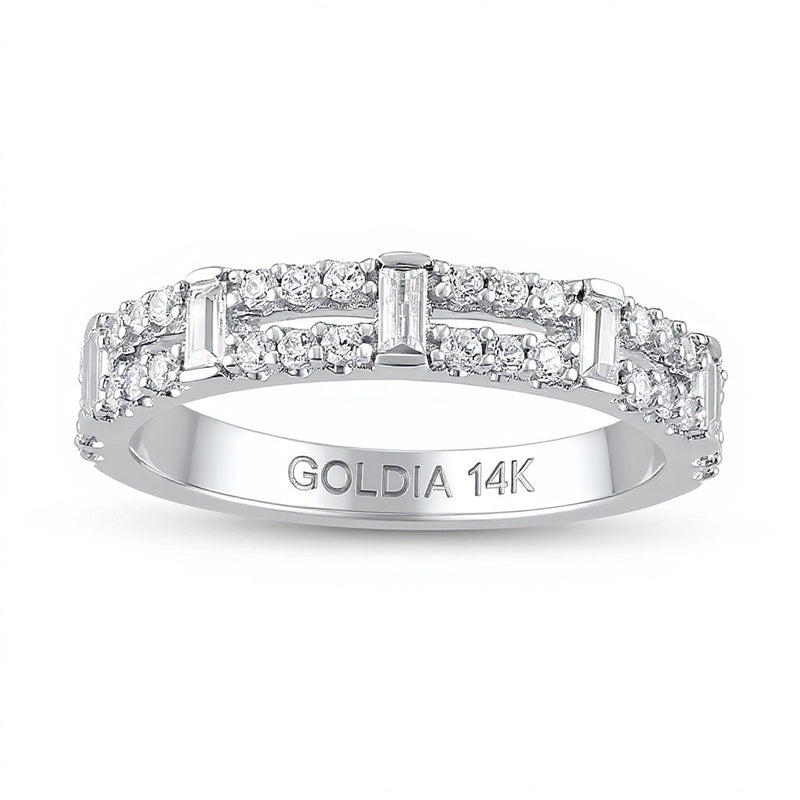 0.5 CT. TW Baguette-Cut Diamond Station Double Row Split Shank Ring in 14K White Gold
