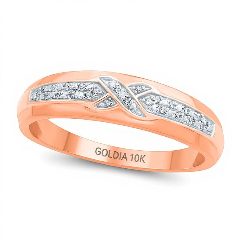 0.05 CT. TW Diamond Criss-Cross Wedding Band in 10K Rose Gold