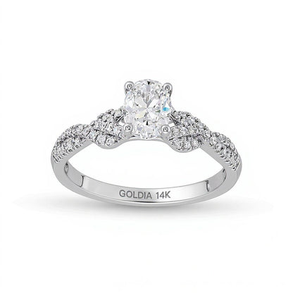 0.75 CT. TW Oval Diamond Twist Shank Engagement Ring in 14K White Gold