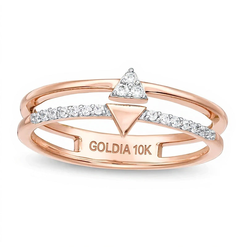 0.07 CT. TW Diamond Double Triangle Split Shank Ring in 10K Rose Gold