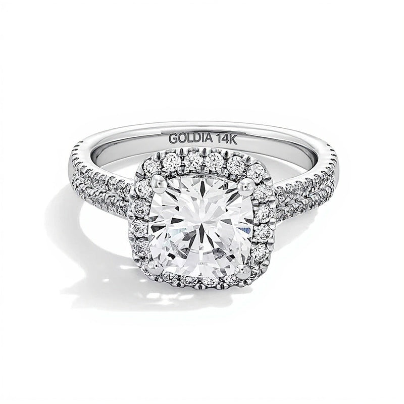 2.63 CT. TW Cushion-Cut Lab-Grown Diamond Frame Ring in 14K White Gold (F/SI2)
