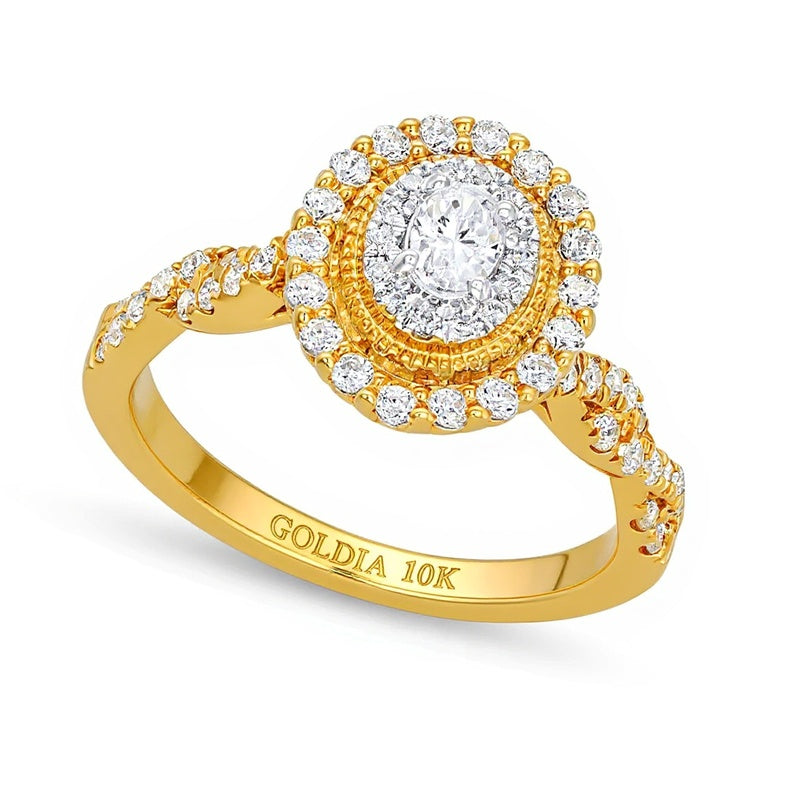 0.63 CT. TW Oval Diamond Vintage-Style Frame Twist Shank Engagement Ring in 10K Gold