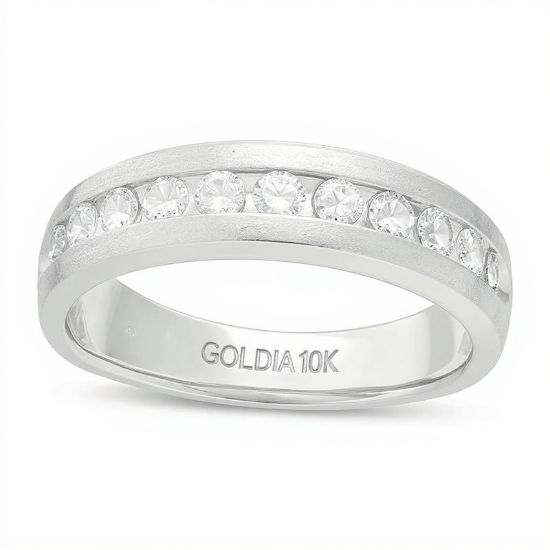 0.5 CT. TW Diamond Satin Wedding Band in 10K White Gold