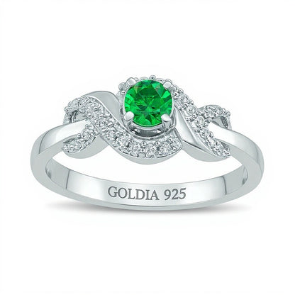 4.0mm Lab-Created Emerald and 0.1 CT. TW Diamond Infinity Wrapped Promise Ring in Sterling Silver