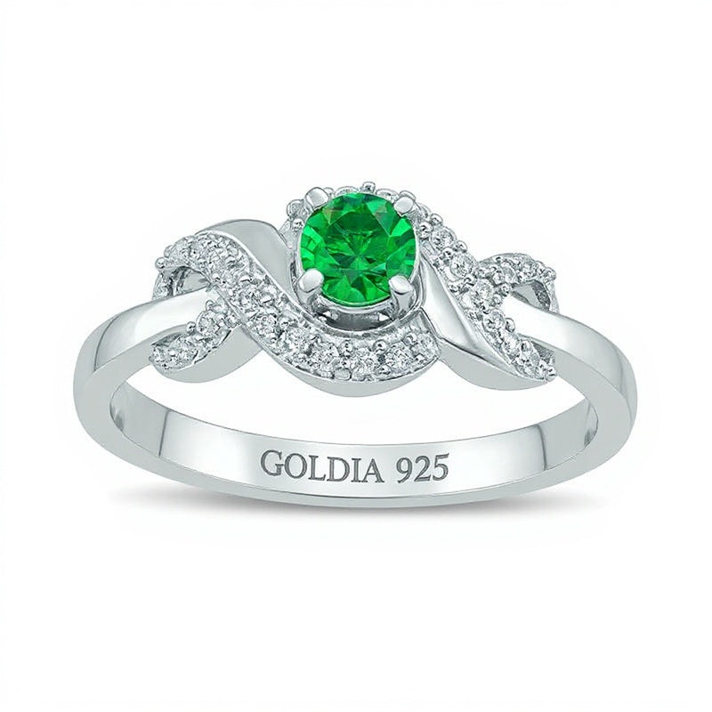4.0mm Lab-Created Emerald and 0.1 CT. TW Diamond Infinity Wrapped Promise Ring in Sterling Silver