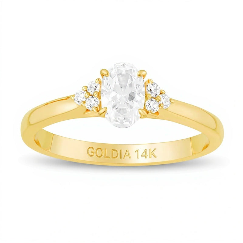 0.63 CT. TW Oval Diamond Tri-Sides Engagement Ring in 14K Gold