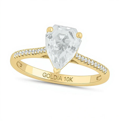 Shield-Shaped White Lab-Created Sapphire and 0.1 CT. TW Diamond Ring in 10K Gold
