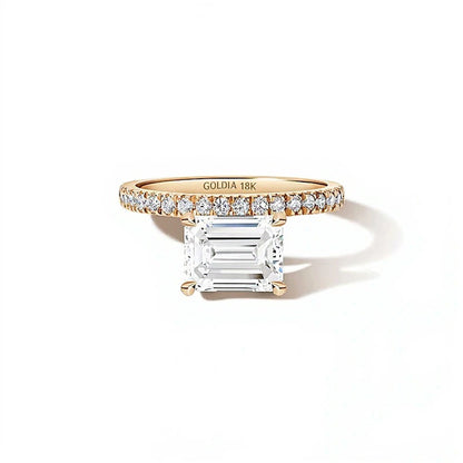 Zales x SHAHLA 2.2 CT. TW Emerald-Cut Lab-Grown Diamond Cantilever PavÃ© Engagement Ring in 18K Gold