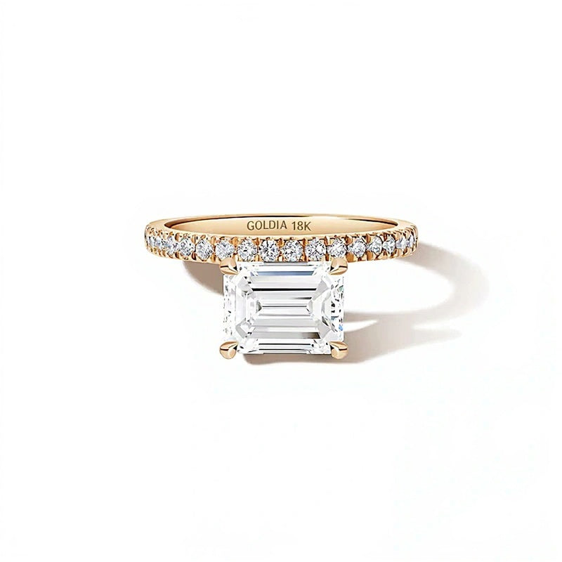 Zales x SHAHLA 2.2 CT. TW Emerald-Cut Lab-Grown Diamond Cantilever PavÃ© Engagement Ring in 18K Gold