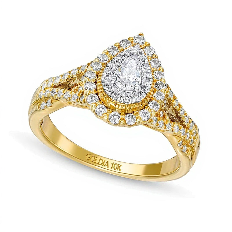 0.63 CT. TW Pear-Shaped Diamond Layered Twist Split Shank Engagement Ring in 10K Gold
