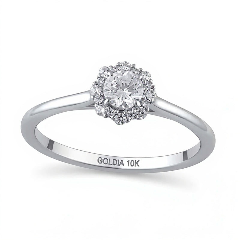 0.38 CT. TW Diamond Flower Frame Engagement Ring in 10K White Gold