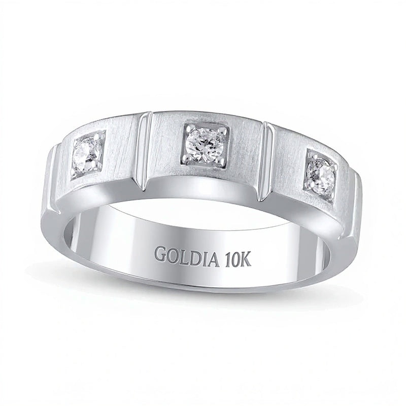 0.25 CT. TW Diamond Square Station Three Stone Band in 10K White Gold
