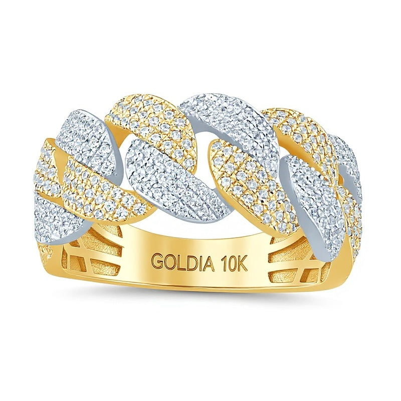 0.75 CT. TW Diamond Curb Link Ring in 10K Two Tone Gold